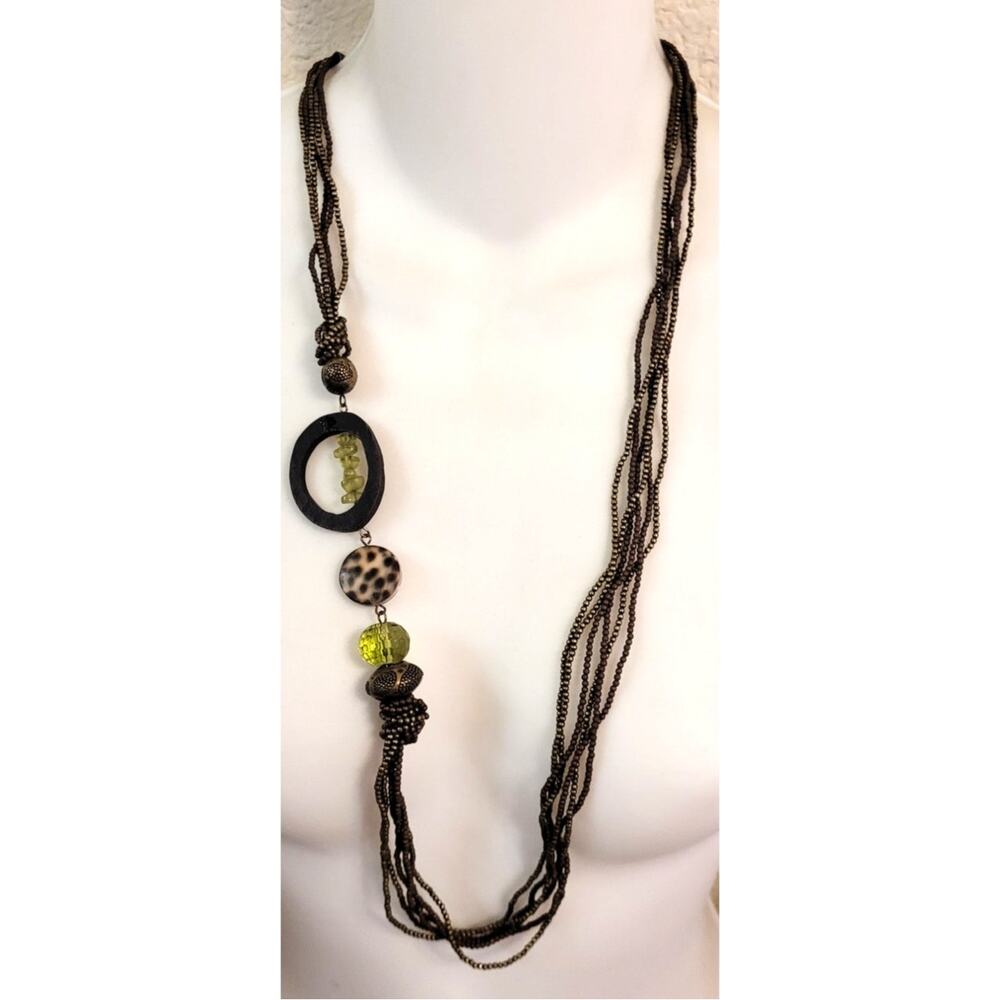 Coldwater Creek Long Multistrand Bronze Green Faceted Accent Beaded Necklace